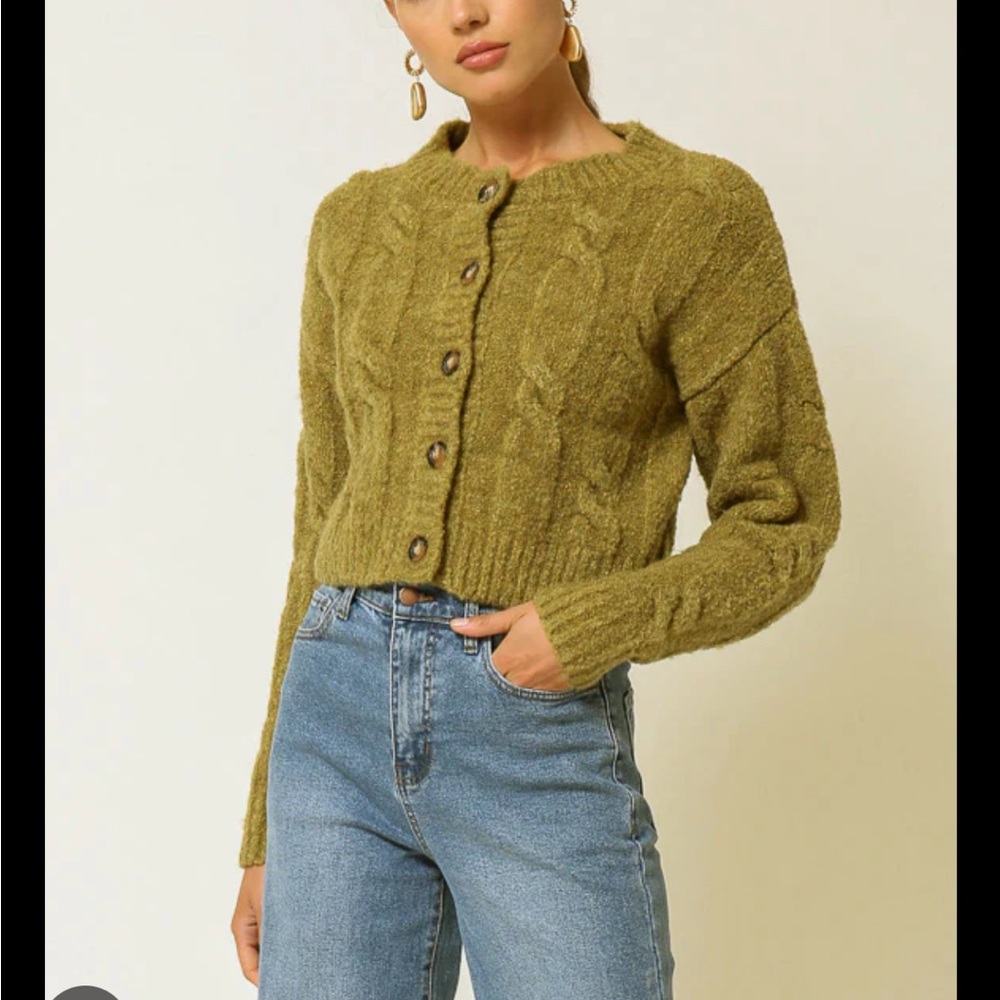 Line & Dot Olive Green Cable Knit Sweater